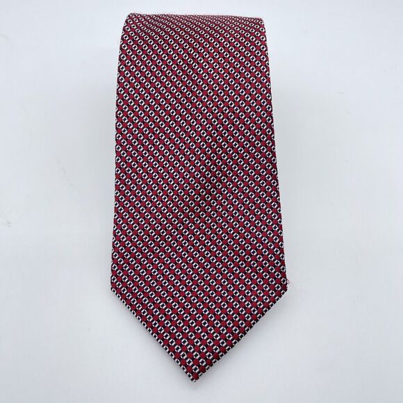 Club Room 100% Silk Necktie Geometric Red/Blue/White Classic Designer 59.5 x 3.5 - Picture 15 of 16